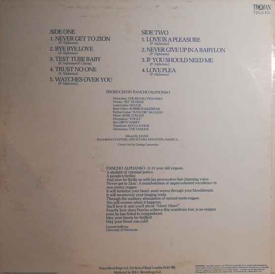 back - Pancho Alphonso & The Revolutionaries - Never Get To Zion