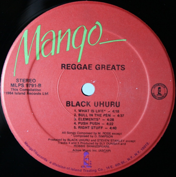 label - Black Uhuru - Reggae Greats