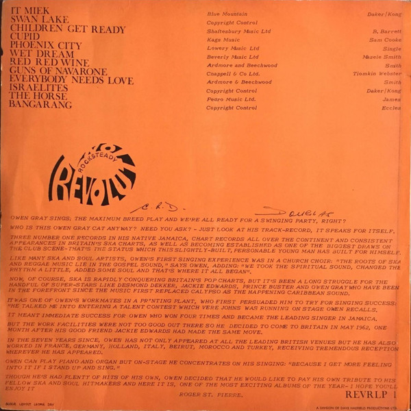 back - Owen Gray - Sings Hits Of '69