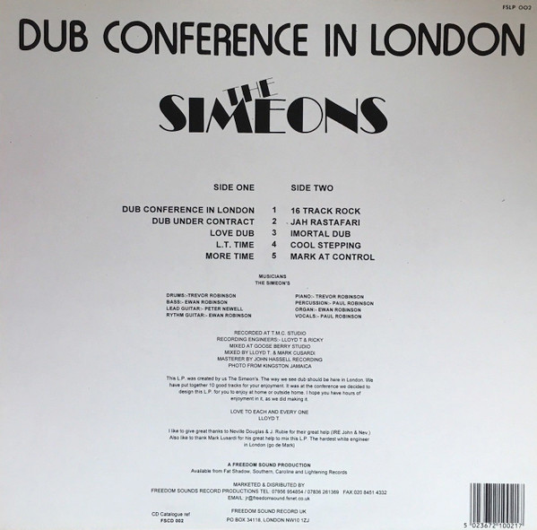 back - The Simeons - Dub Conference In London