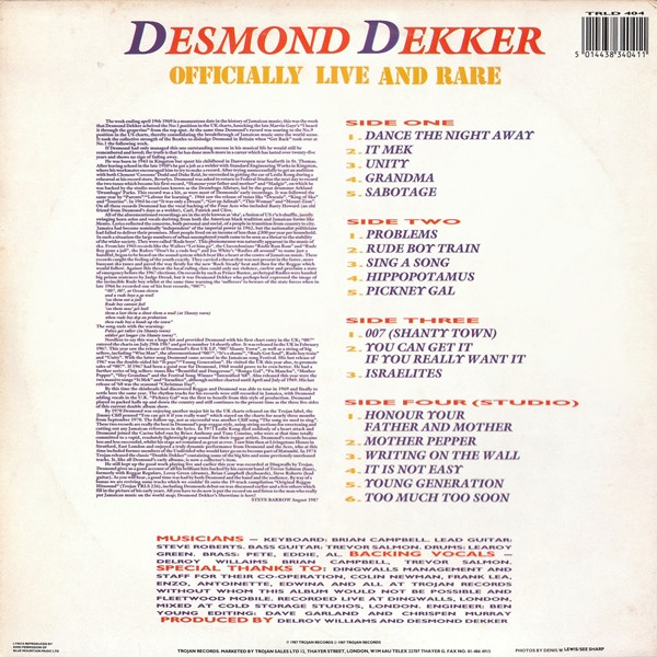 back - Desmond Dekker - Officially Live And Rare