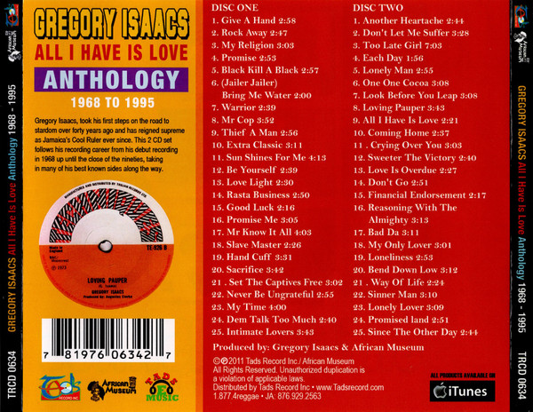 back - Gregory Isaacs - All I Have Is Love: Anthology 1968 To 1995