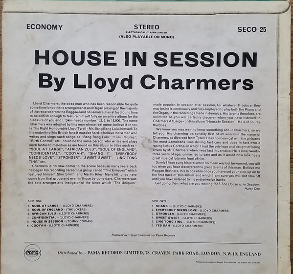 back - Lloyd Charmers & The Hippy Boys - House in Session