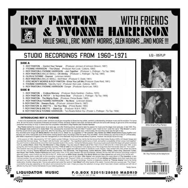 back - Roy Panton & Yvonne Harrison With Friends - Studio Recordings 1961-1970