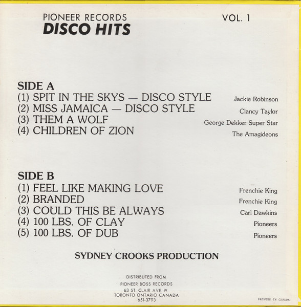 back - Various Artists - Pioneer Records Disco Hits Vol.1