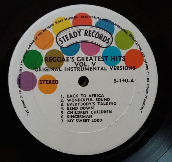 label - Various Artists - Reggae's Greatest Hits Vol. V - Original Instrumental Versions