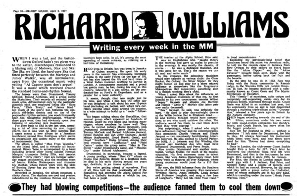 RICO interview by Richard Williams in Melody Maker dated April 2, 1977