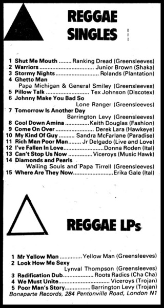 Reggae charts in NME dated 10 April, 1982...