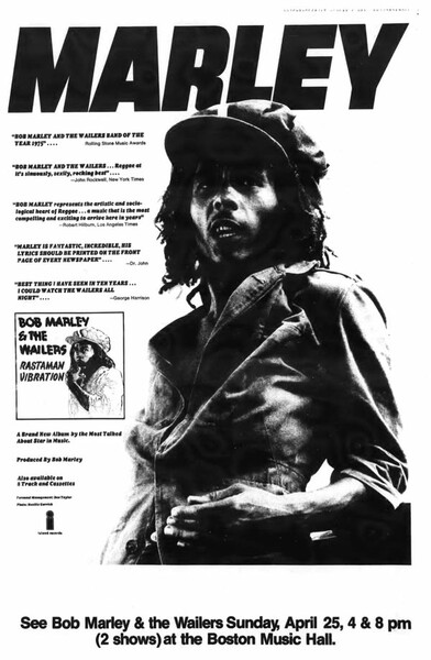 Bob Marley advert in The Boston Phoenix newspaper dated April 13, 1976...