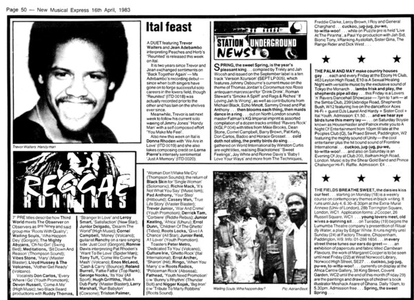 Reggae Runnings and Station Underground News from NME dated 16th April, 1983...