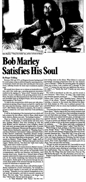 Bob Marley featured in THE VILLAGE VOICE (New York) dated April 17, 1978...