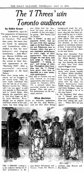 The "I THREES" featured in The Daily Gleaner dated May 15, 1975...