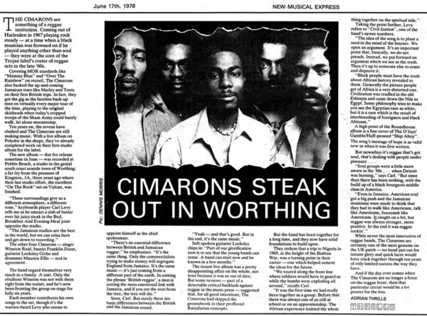 Cimarons interview in NME dated June 17th, 1978...