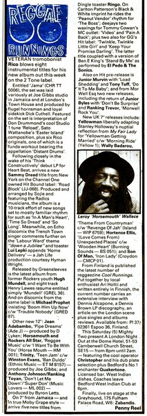 REGGAE RUNNINGS in NME dated 5 June 1982...