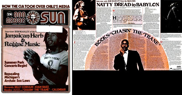 Bob Marley on the cover of the Ann Arbor Sun (Michigan) dated June 20 - July 4, 1975...