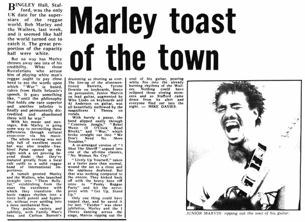 Bob Marley concert review in Melody Maker dated 1 July 1978...