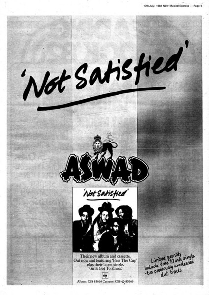 ASWAD advert in NME dated 17th July, 1982...
