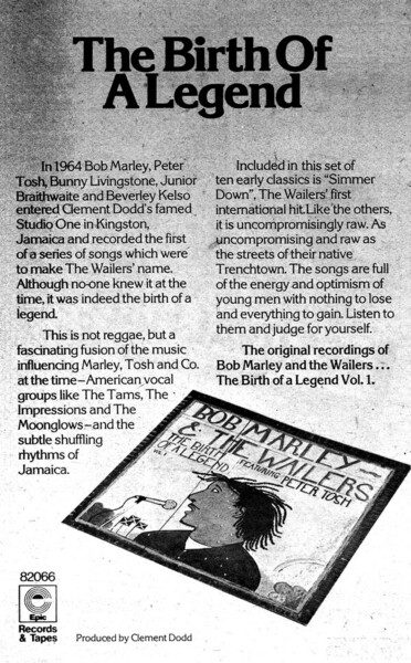 Bob Marley & The Wailers advert in NME dated July 16th, 1977...