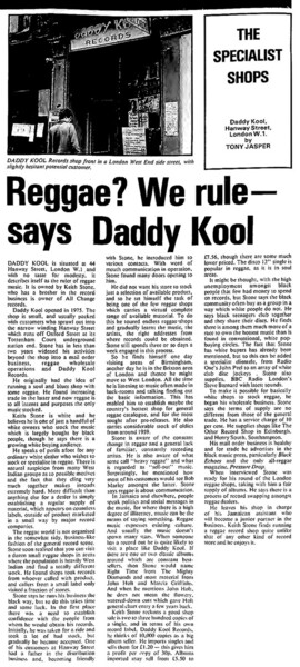 DADDY KOOL featured in Music Week dated July 9, 1977...