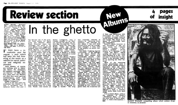 Rob Partridge reviews BLACKHEART MAN and WAR IN A BABYLON in Melody Maker dated August 28, 1976...