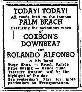 COXSON'S DOWNBEAT AND ROLANDO ALPHONSO advert in The Sunday Gleaner dated August 24, 1958...