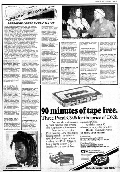 REGGAE REVIEWED BY ERIC FULLER - Sounds - August 18, 1979...