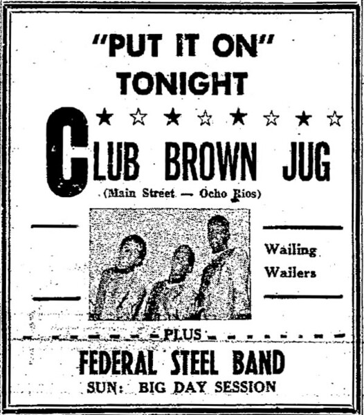 Wailing Wailers advert in The Daily Gleaner dated July 28, 1966...