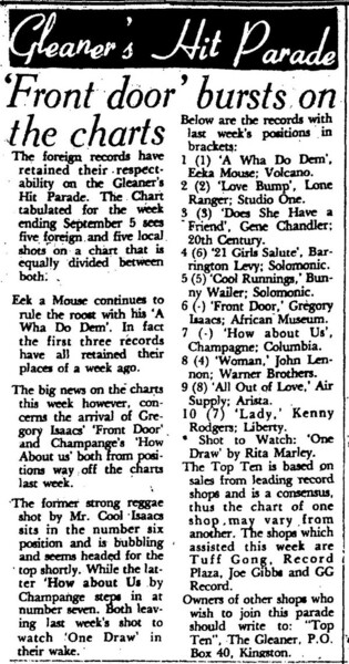 Gleaner's Hit Parade - The Daily Gleaner, September 10, 1981...