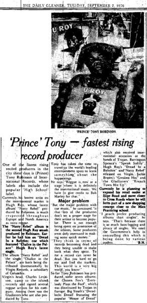 PRINCE TONY in The Daily Gleaner, September 7, 1976...