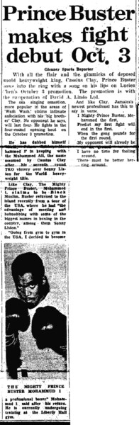 PRINCE BUSTER FIGHT DEBUT - The Daily Gleaner, September 19, 1964...