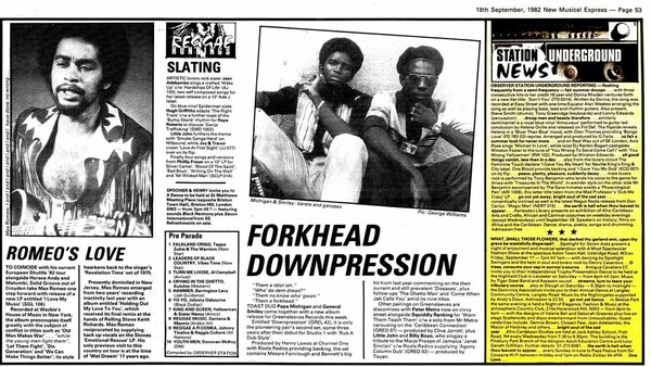 REGGAE RUNNINGS - NME, 18th September, 1982...