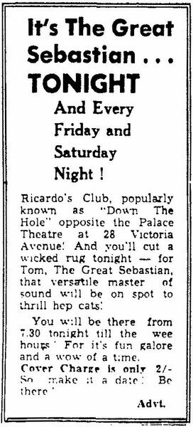 TOM, THE GREAT SEBASTIAN advert in The Daily Gleaner, October 8, 1955...