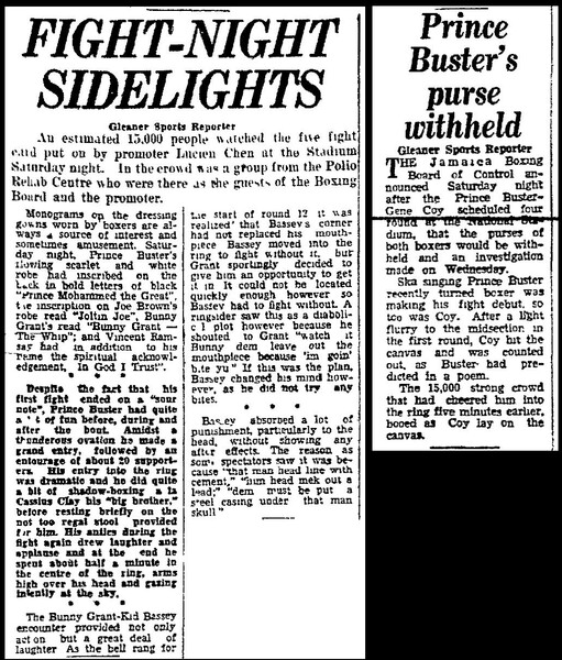 Prince Buster's first fight as reported in The Daily Gleaner dated October 5, 1964...