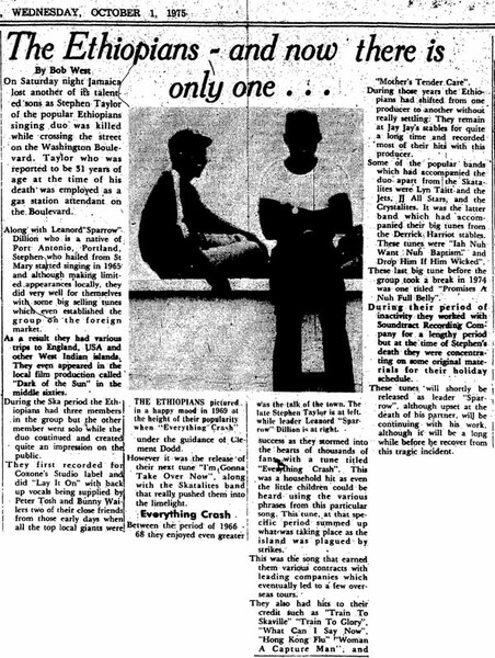 The Ethiopians - The Daily Gleaner dated October 1, 1975...