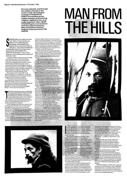 AUGUSTUS PABLO interview in NME - 11th October 1986...